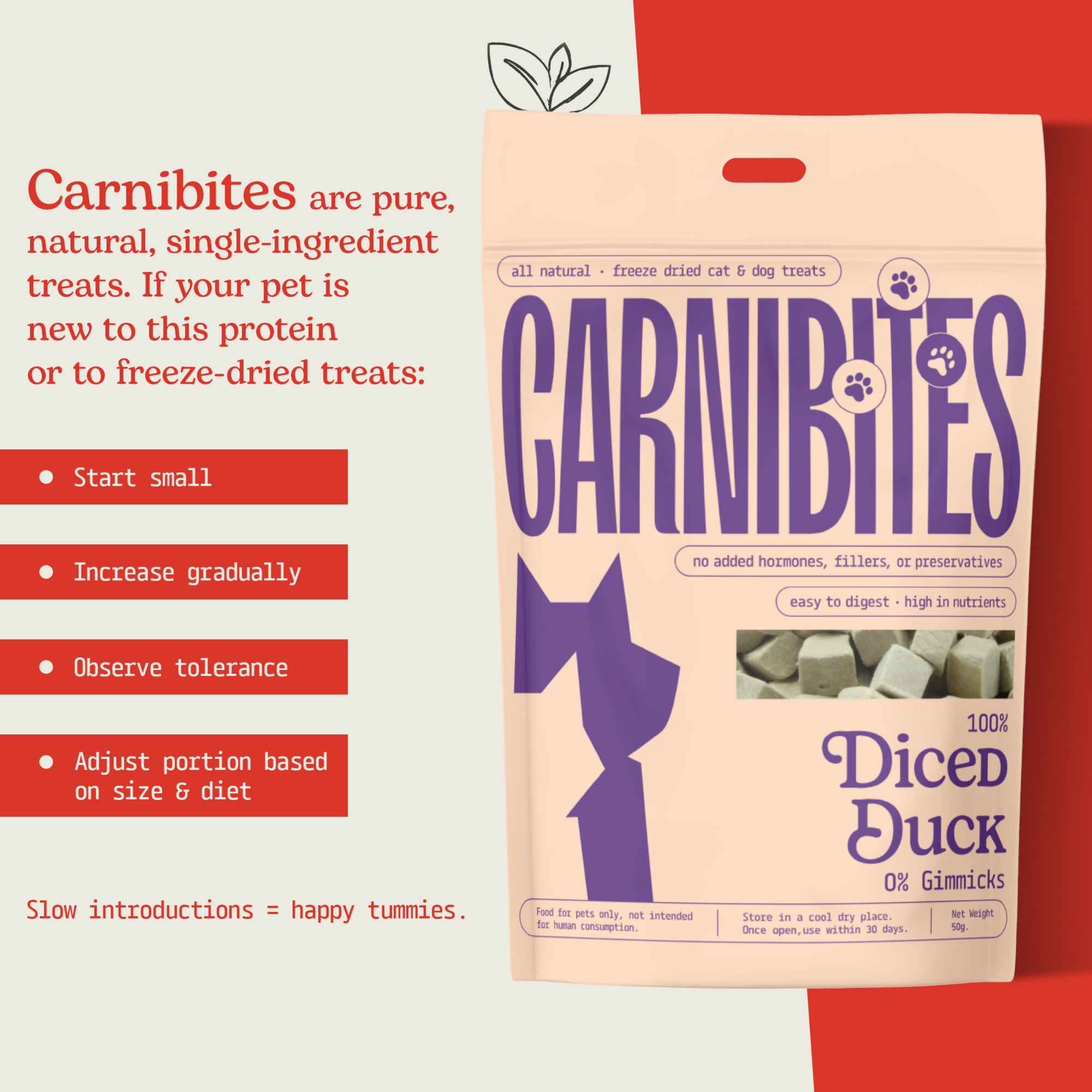 Cat & Dog Treats | Freeze-Dried Diced Duck Breast | 50g