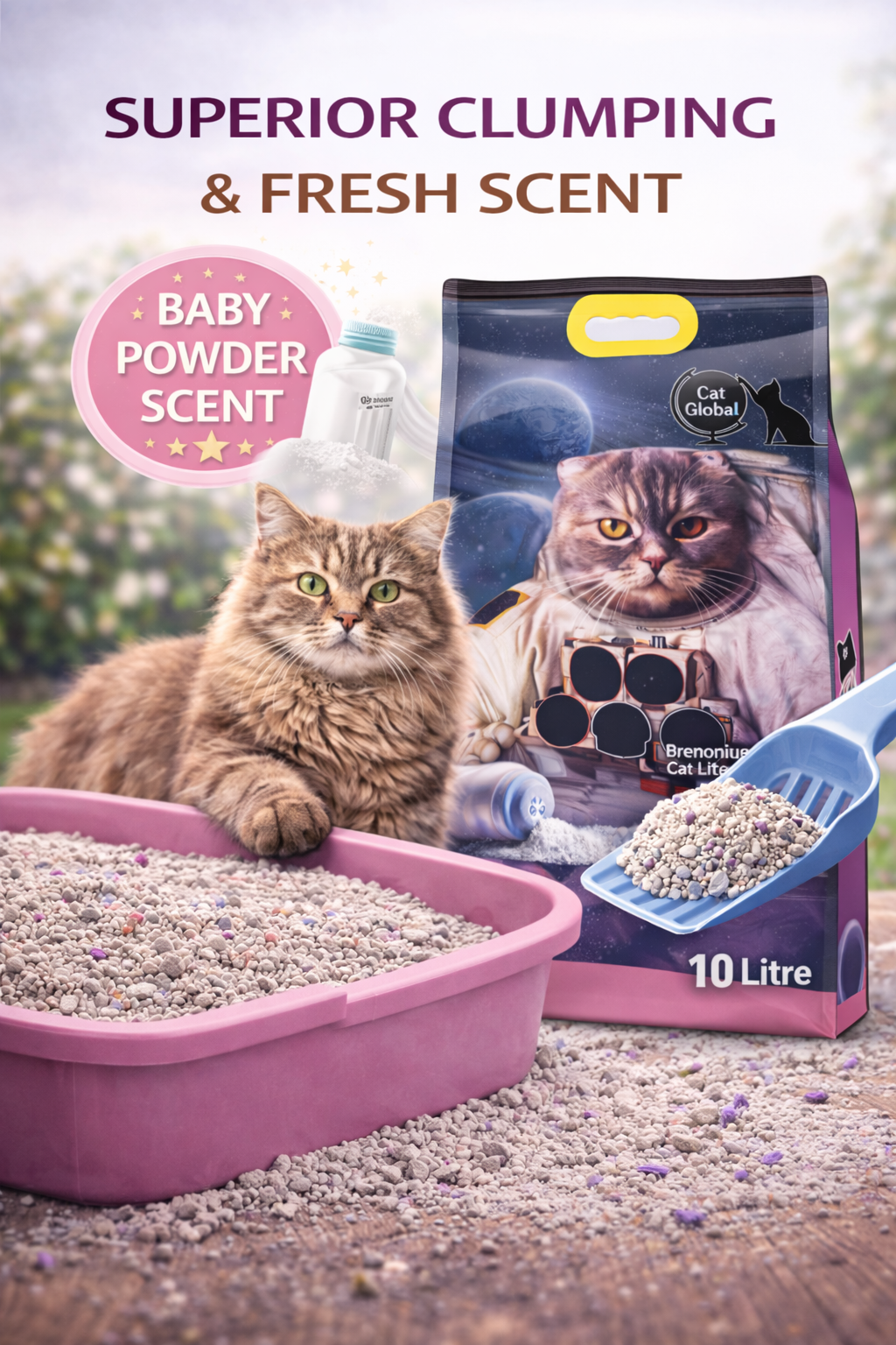 Cat Global 10L | Baby Powder | Bentonite Sand | Fast Clumping | Low Dust | Odor Control