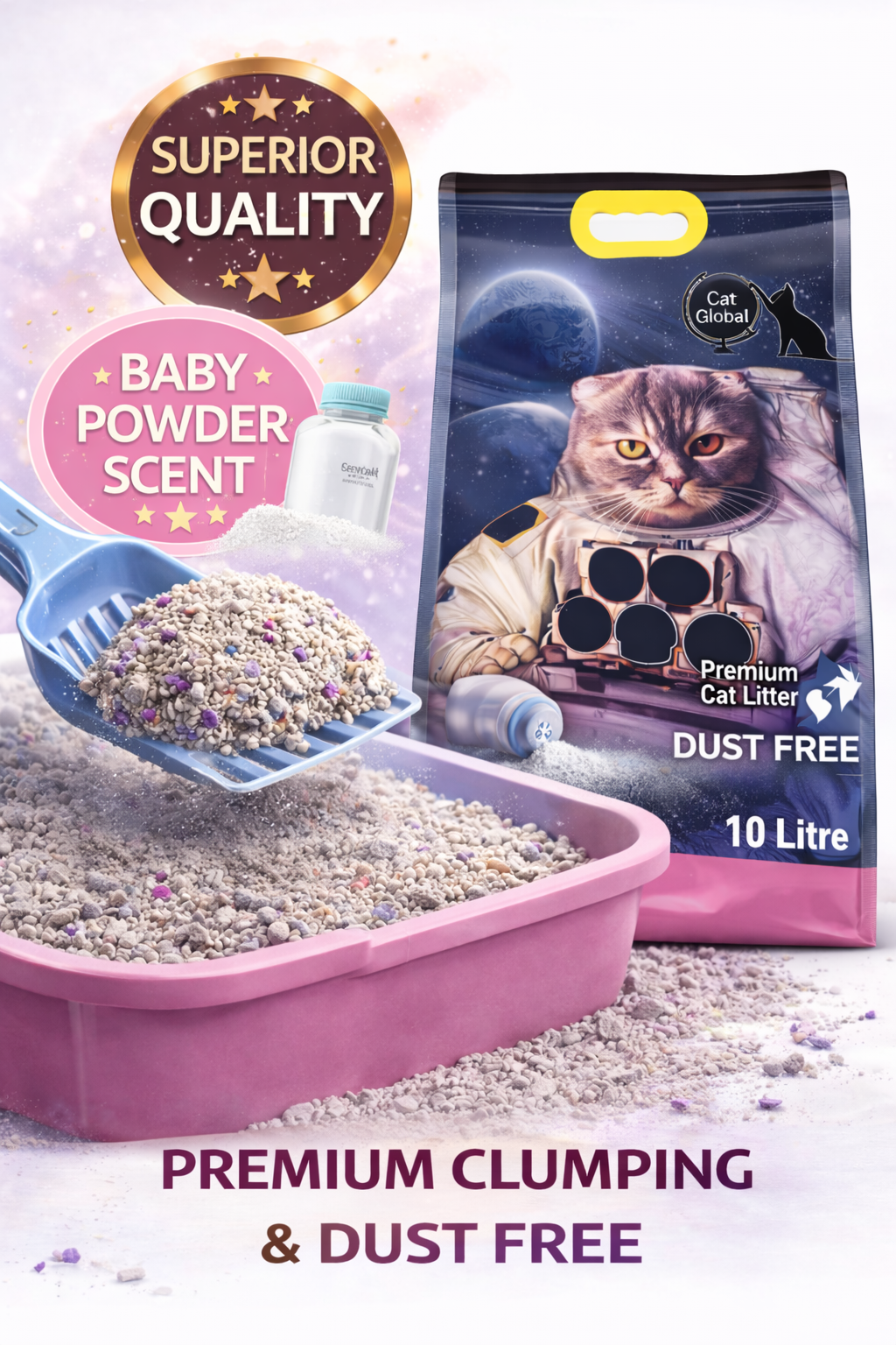 Cat Global 10L | Baby Powder | Bentonite Sand | Fast Clumping | Low Dust | Odor Control