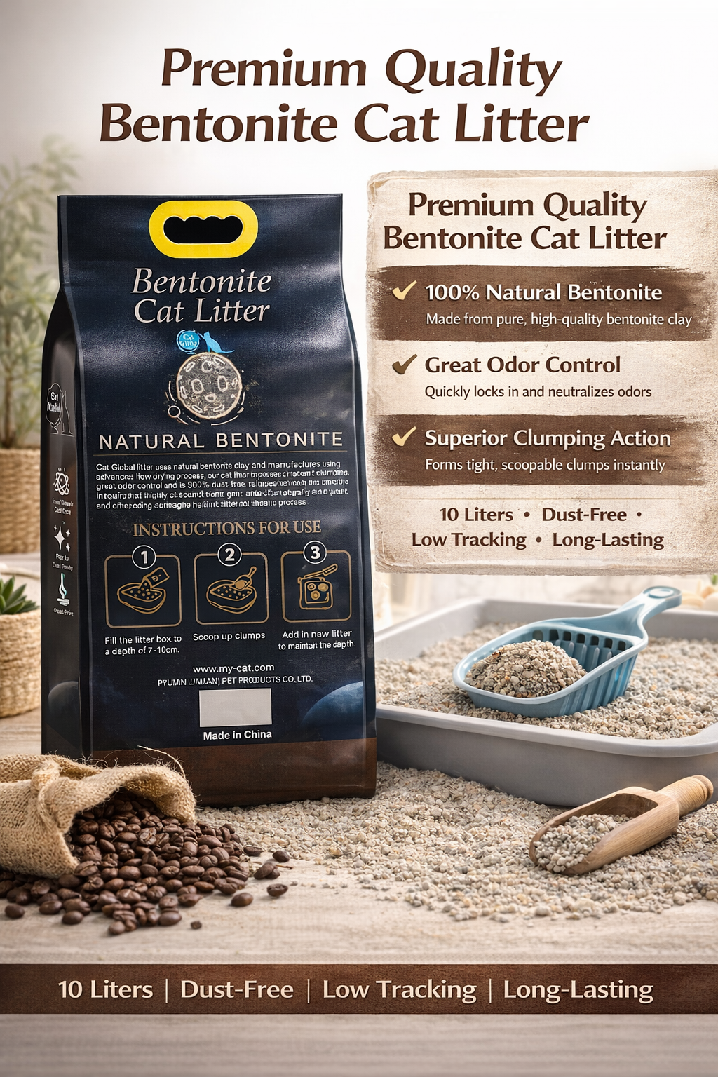 Cat Global 10L | Coffee | Bentonite Sand | Fast Clumping | Low Dust | Odor Control