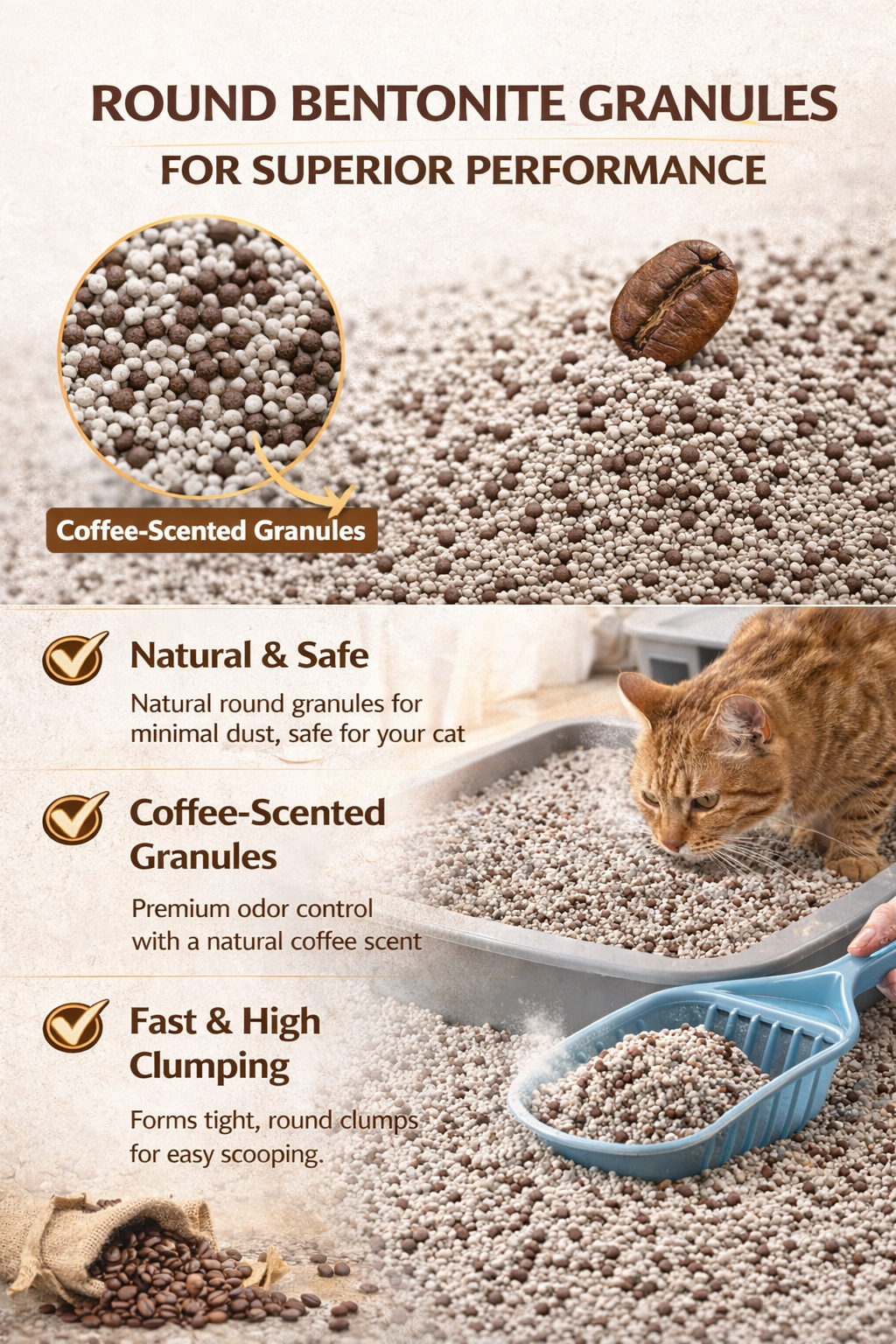 Cat Global 10L | Coffee | Bentonite Sand | Fast Clumping | Low Dust | Odor Control
