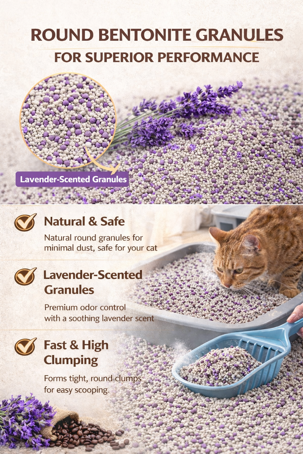 Cat Global 10L |Lavender | Bentonite Sand | Fast Clumping | Low Dust | Odor Control
