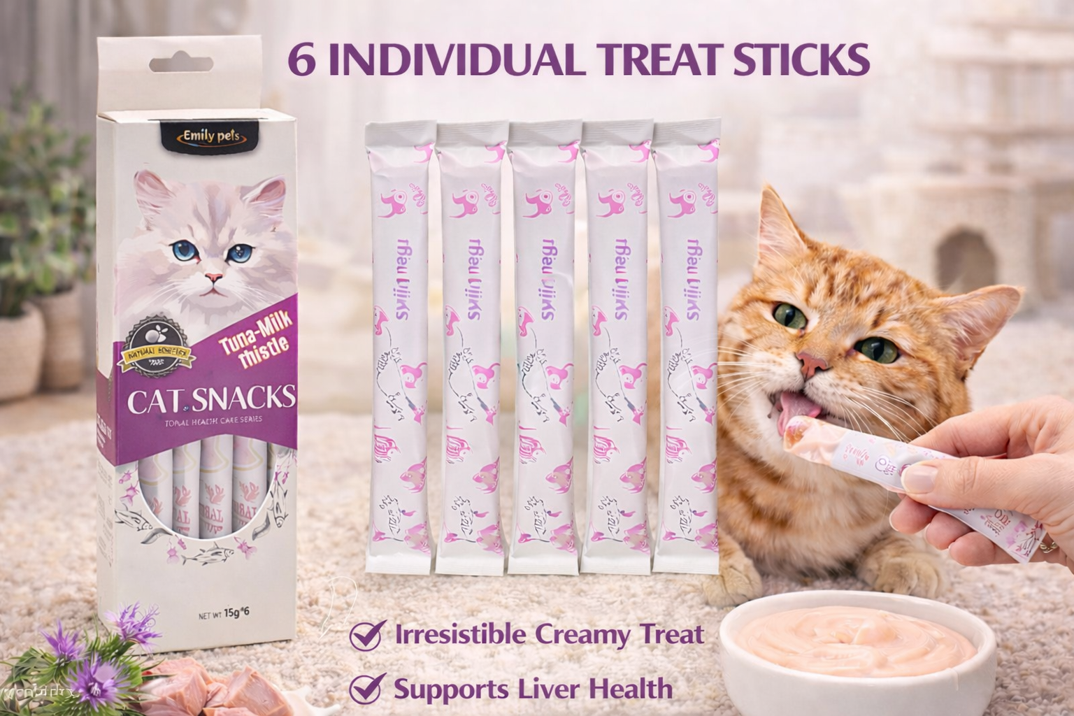 Lickable Creamy Treats 15g x 6 Pcs | Tuna & Milk Thistle Liquid Snack