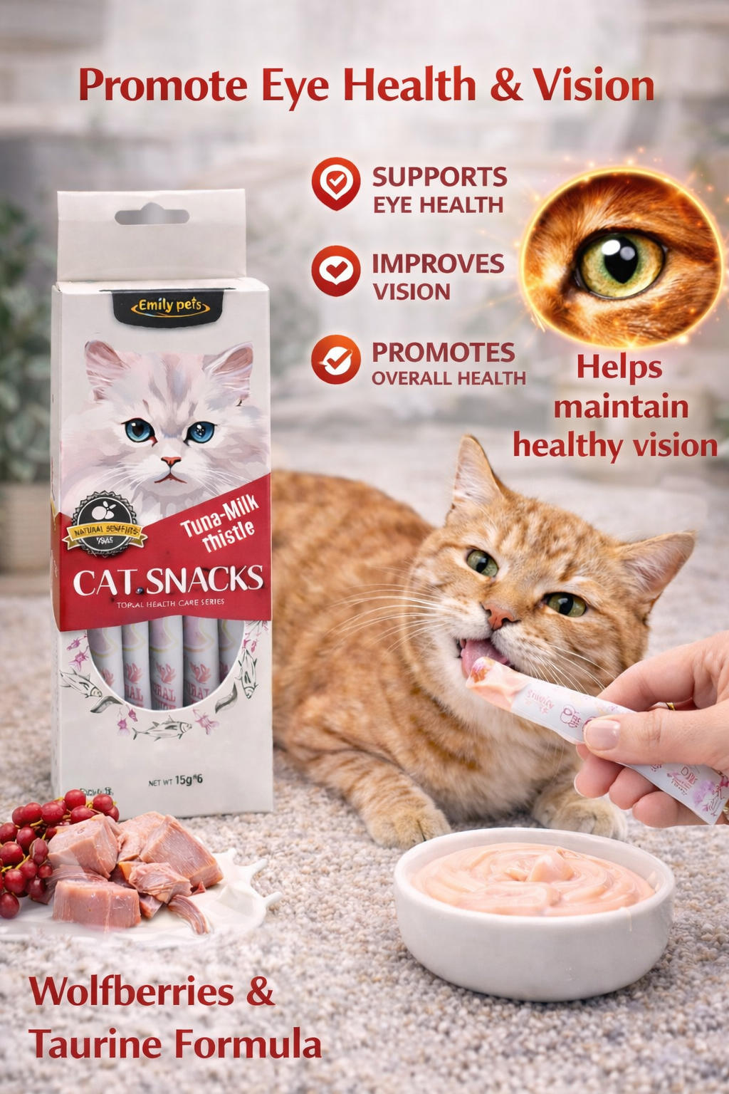 Lickable Creamy Treats 15g x 6 Pcs | Tuna & Wolfberry Liquid Snack