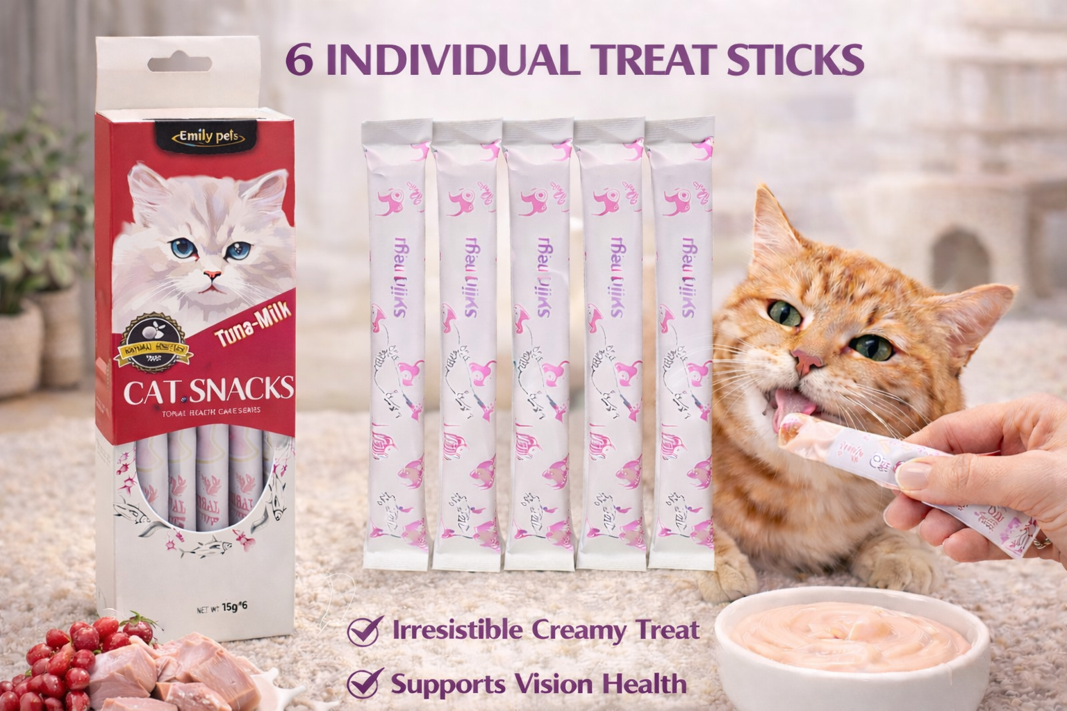Lickable Creamy Treats 15g x 6 Pcs | Tuna & Wolfberry Liquid Snack