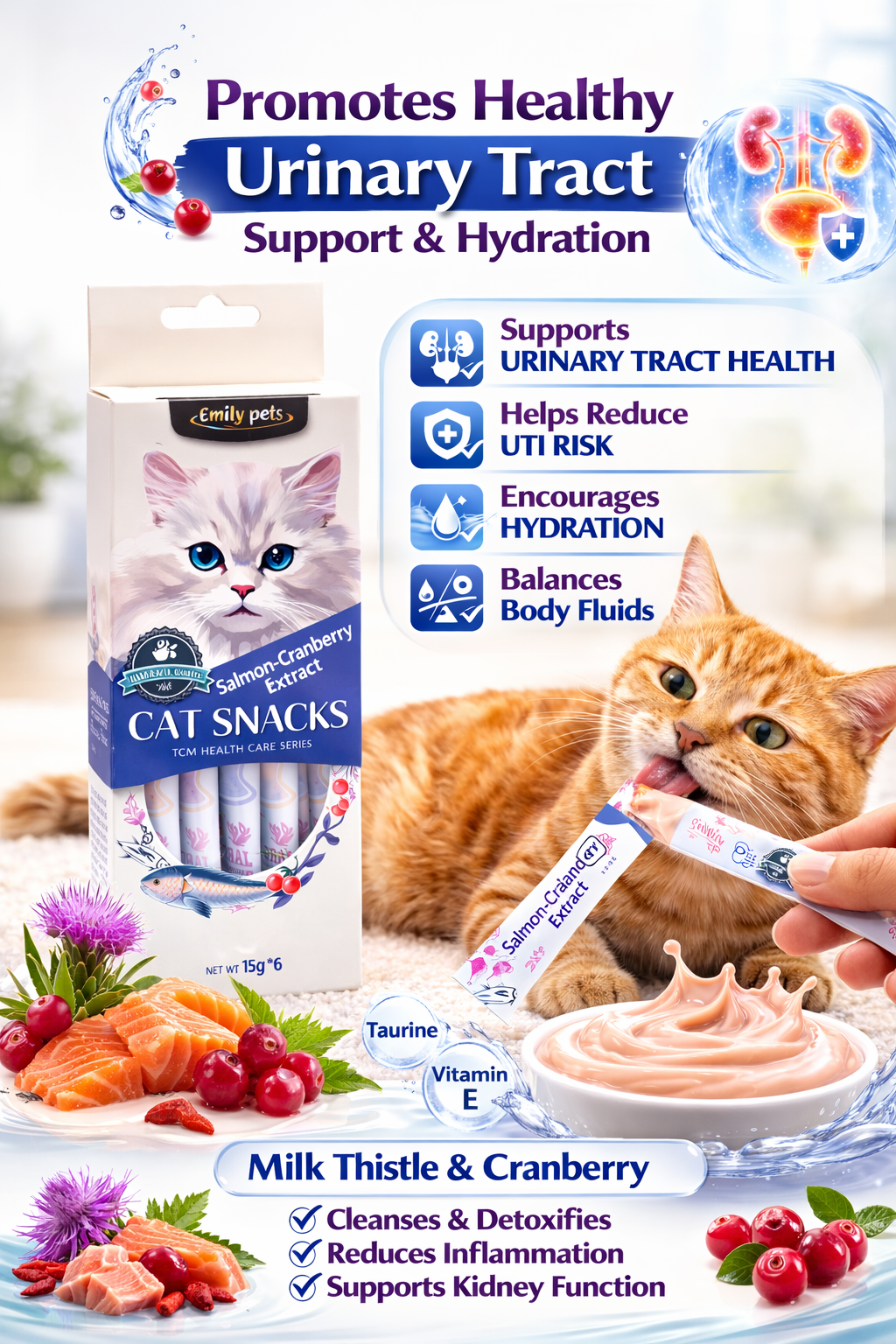 Lickable Creamy Treats 15g x 6 Pcs | Salmon & Cranberry Liquid Snack