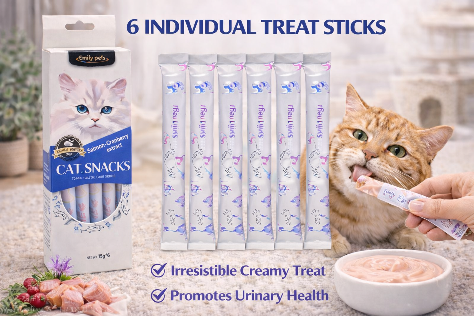 Lickable Creamy Treats 15g x 6 Pcs | Salmon & Cranberry Liquid Snack