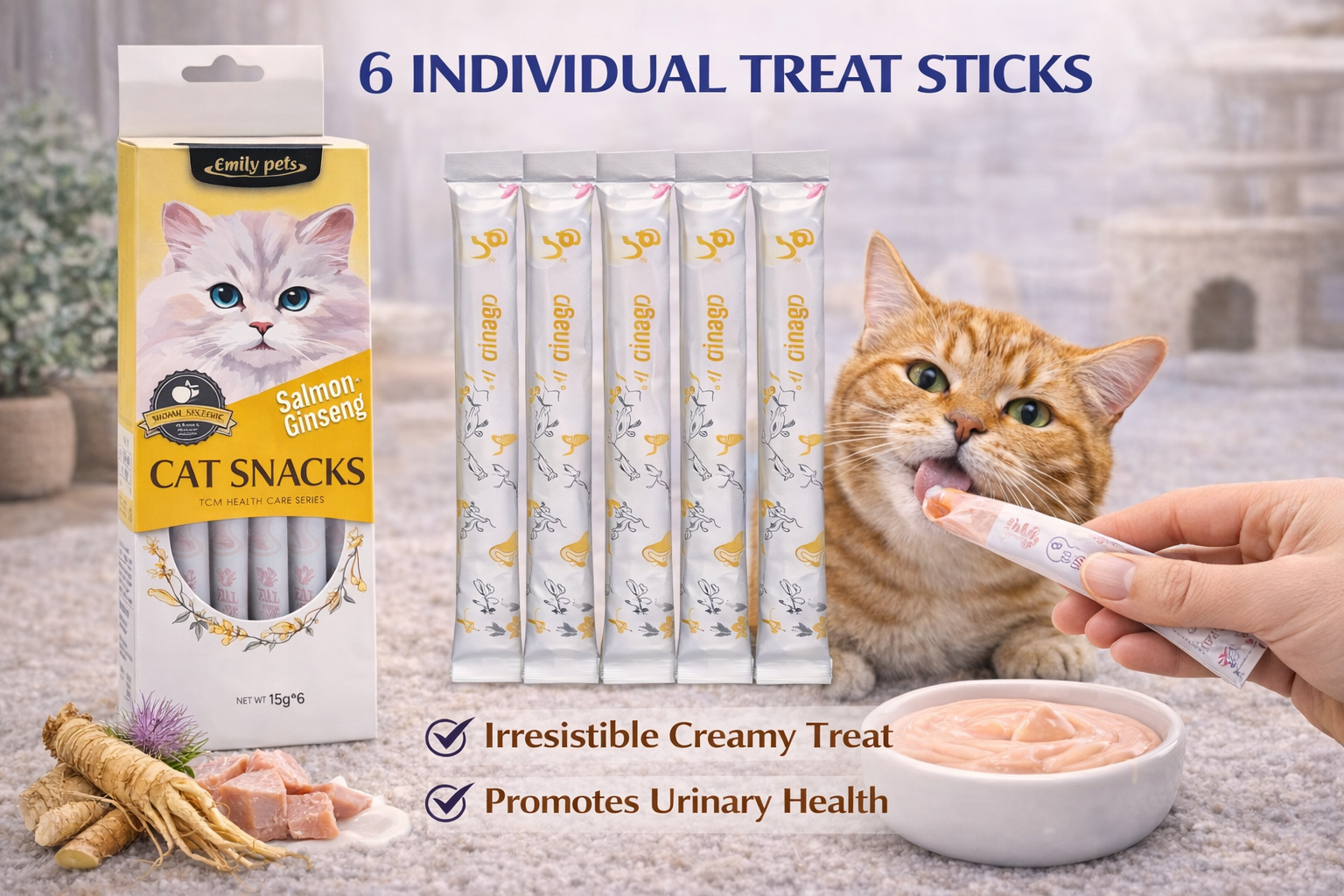 Lickable Creamy Treats 15g x 6 Pcs | Salmon & Ginseng Liquid Snack