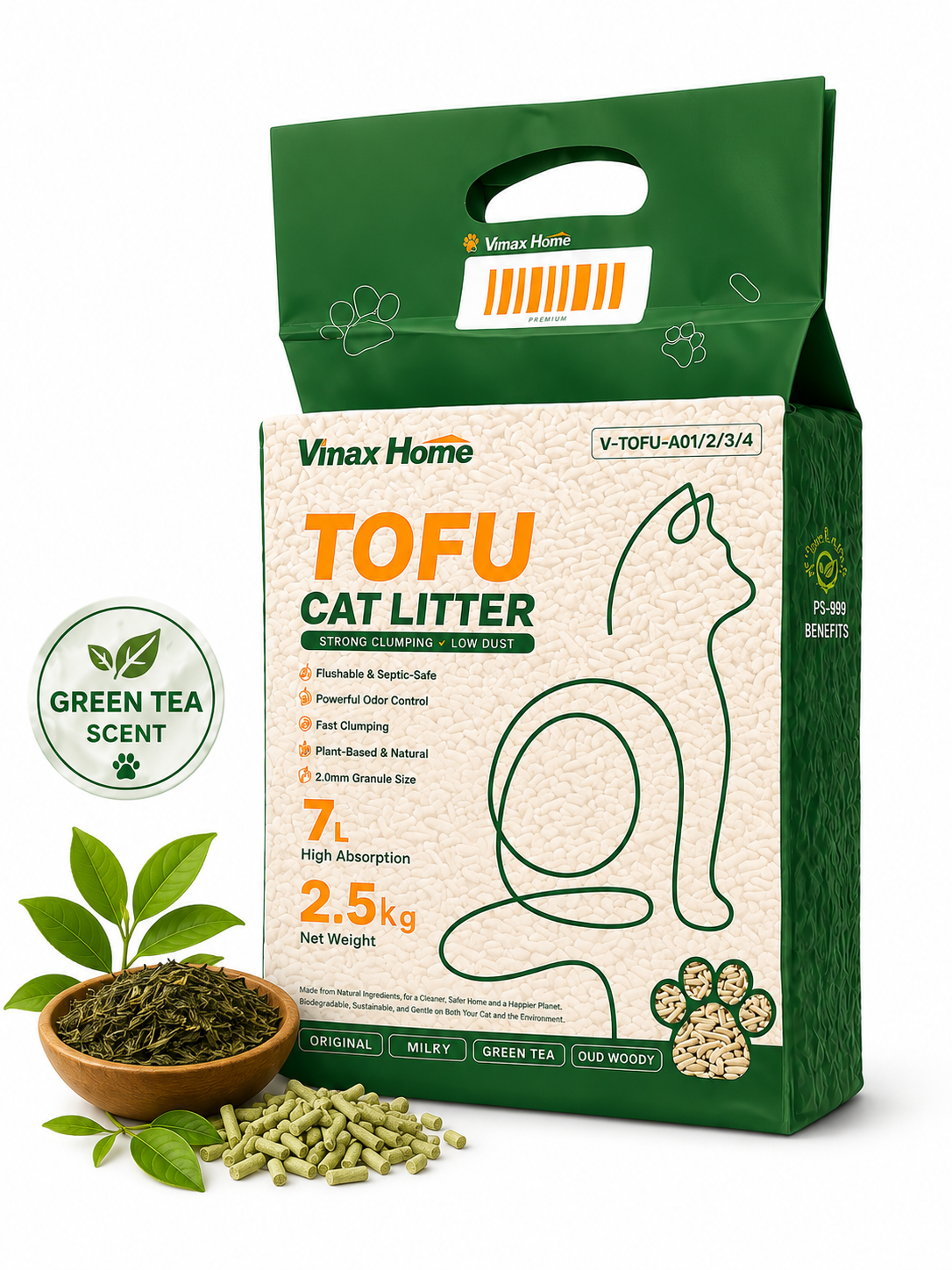 Vmax Home 7L | Green Tea | Tofu Cat Litter | Clumping | Odor Control