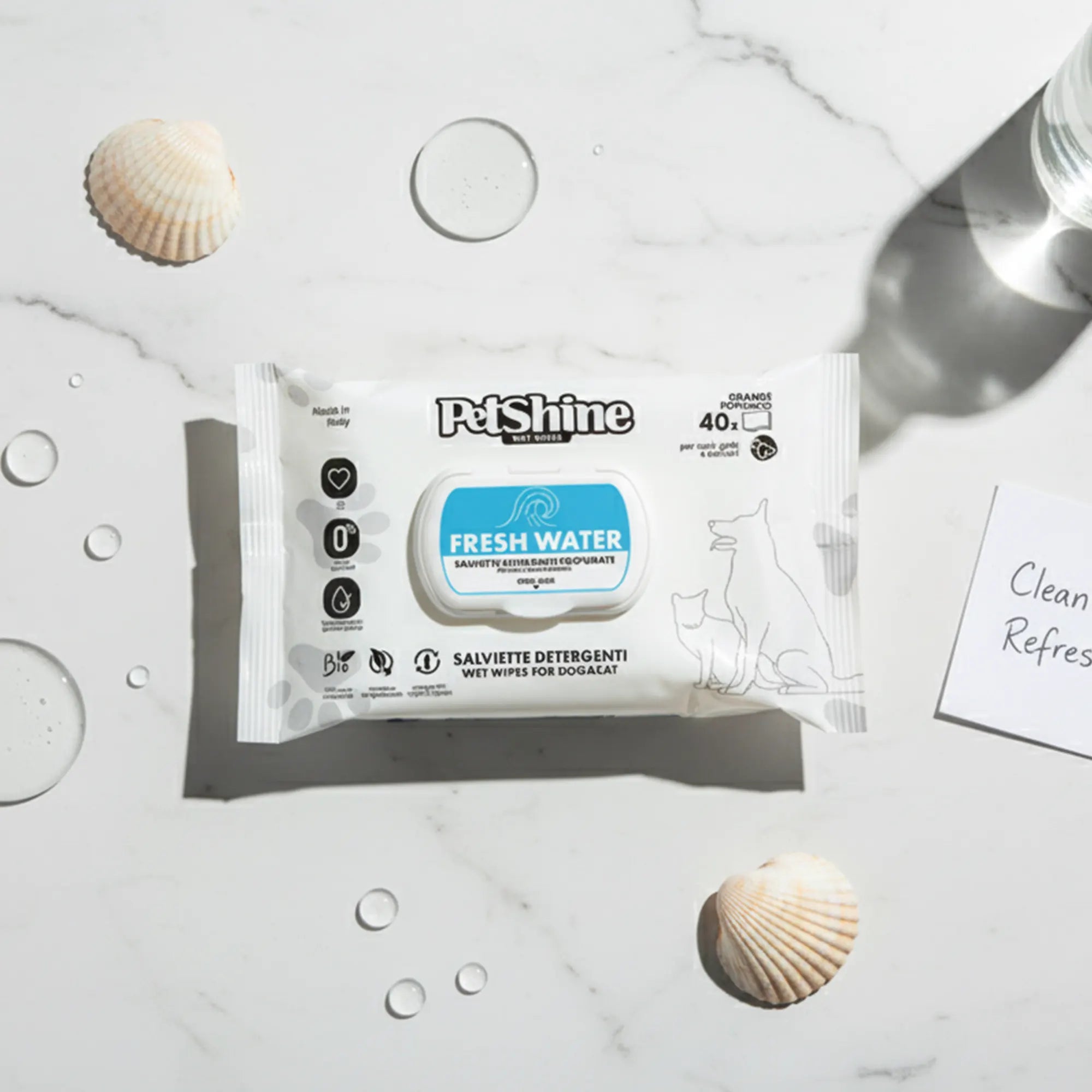 PetShine Wipes | Fresh Water 40Pcs
