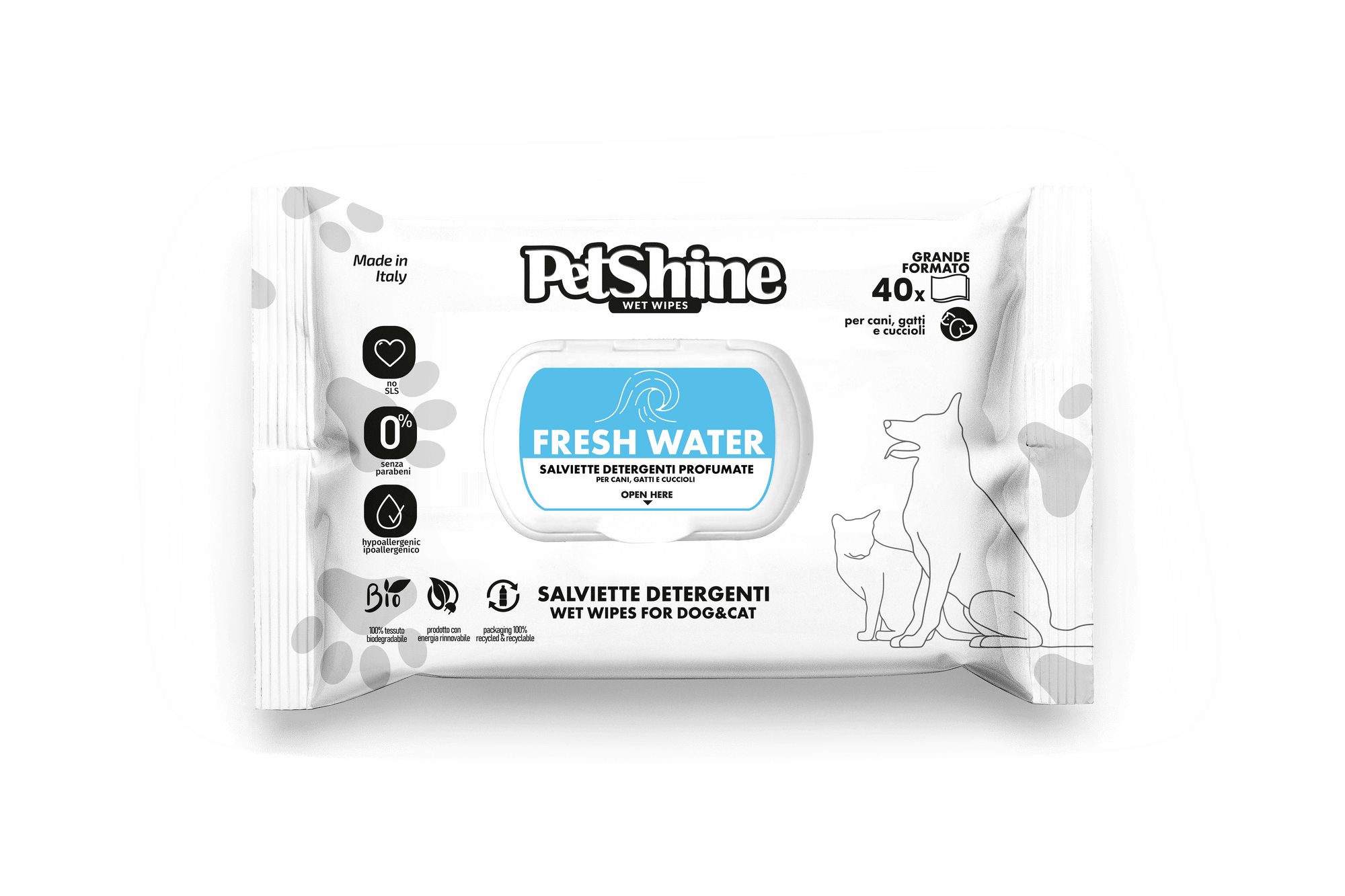 PetShine Wipes | Fresh Water 40Pcs