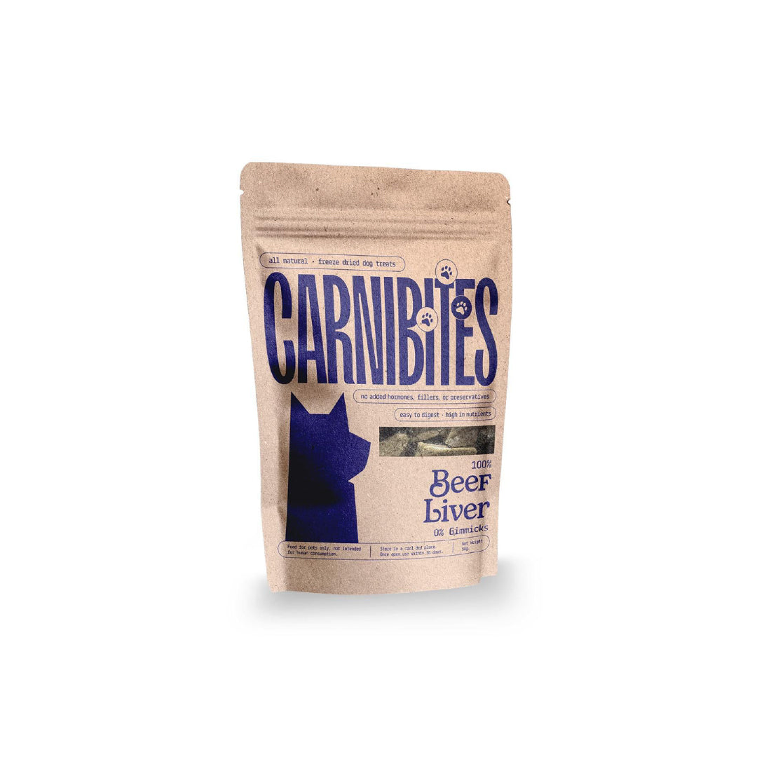 Carnibites Beer Liver cat treat package on a white background