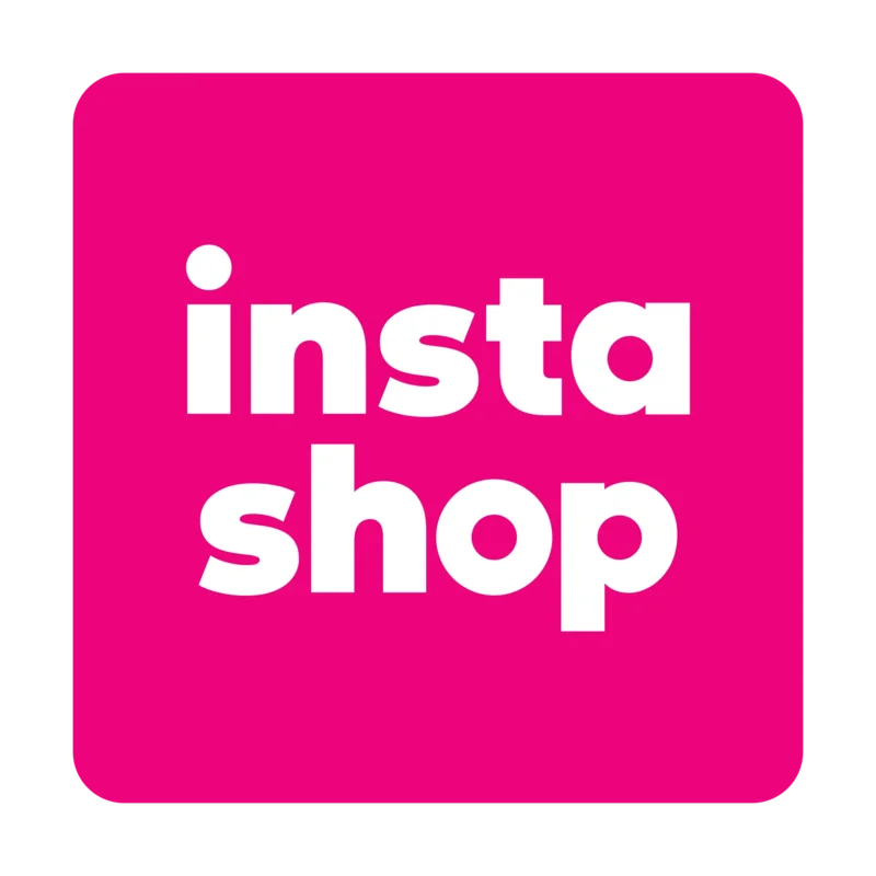 Pink square with 'insta shop' text in white.