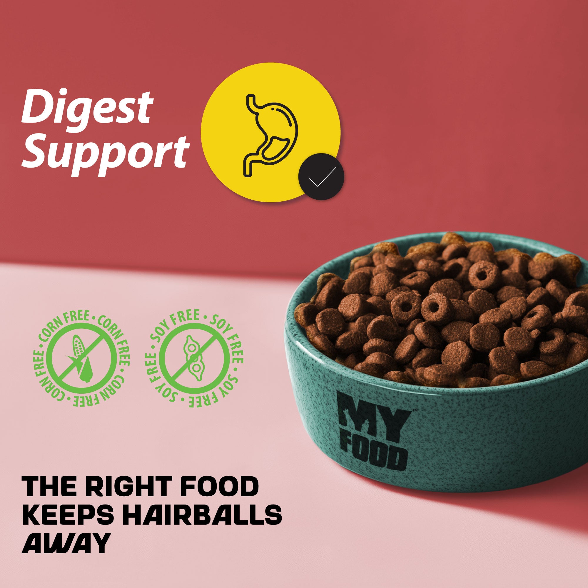 A post showcasing dry cat food with digest support information next to it.