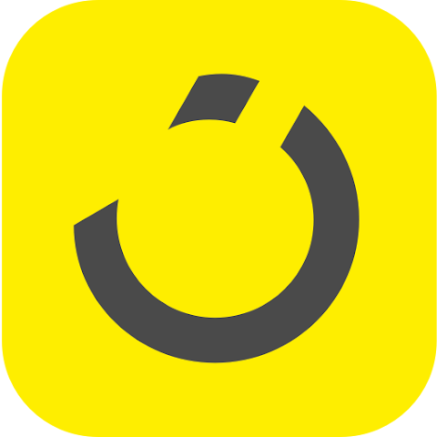 Yellow square with a black circular icon.