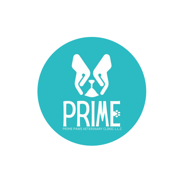 Logo of Prime Paws Veterinary Clinic with a teal circle and white hands design.